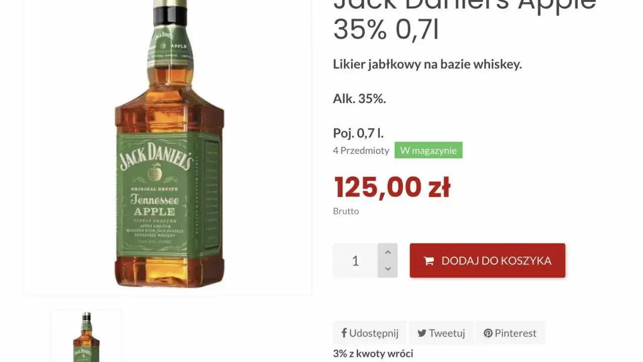 Butelka Jack Daniel's Apple. Z czym pić ten jabłkowy likier na bazie whiskey? Idealny do drinków z colą lub jako shot.